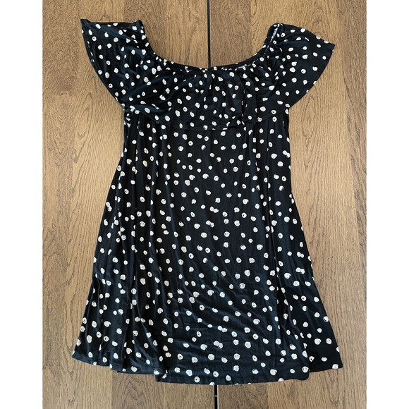 Lane Bryant Off Shoulder Black Polka Dot Dress Women’s Size 22/24 Pockets - Picture 1 of 8